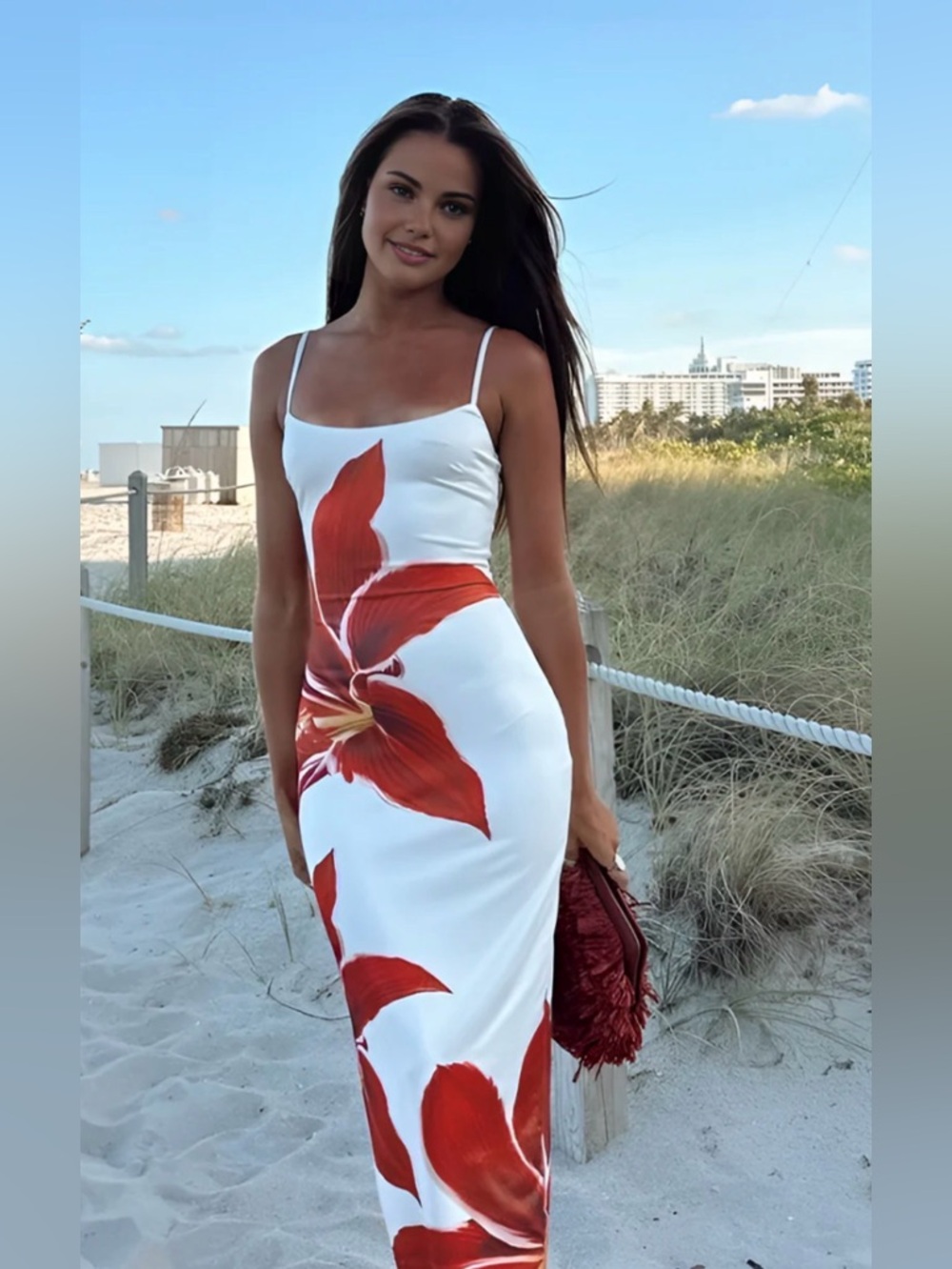 Floral Print Sleeveless Split Long Dress